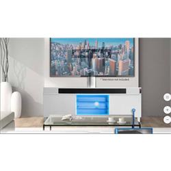 White Floating TV Stand w/ LED and Bluetooth XMODERN Image